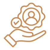 Symbol of a hand holding a rose on a brown background.