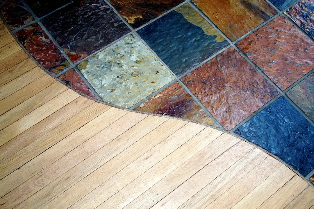 Wooden and tile flooring